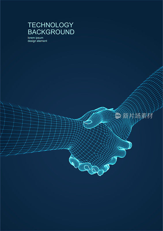 三维的手。握手。Ware mesh从3d应用程序。